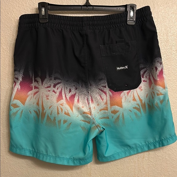 Hurley Men Tropical Swim Shorts Black and Teal Size Large - Picture 3 of 3